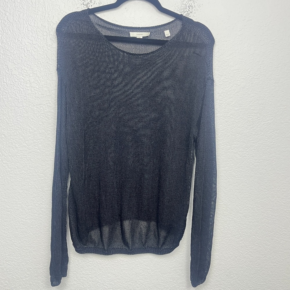 Vince Sweater Womens Large Black Cable Knit Lightweight Drop Shoulder‎ Boat Neck
